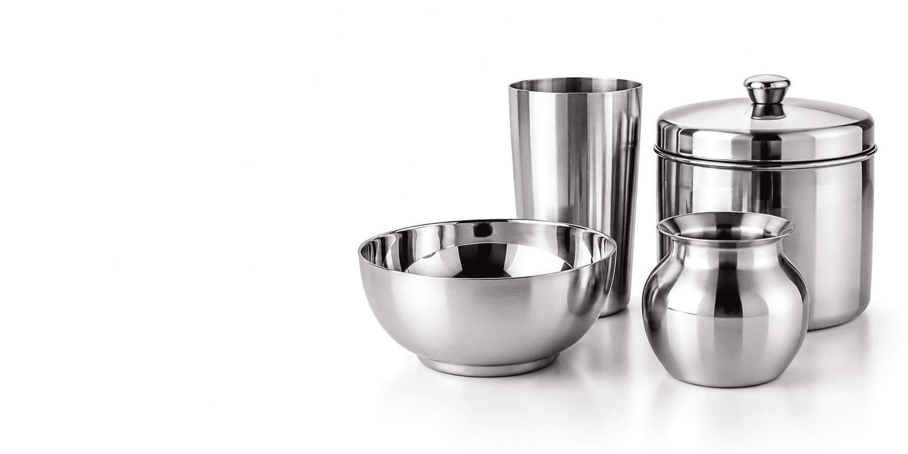 Demo collection of polished stainless-steel utensils